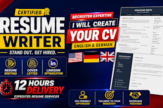 write german ats optimized professional resume, CV, cover letter and linkedin
