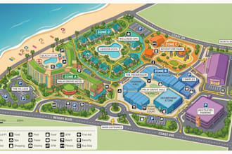 create mall maps, shopping center maps, retail maps, resort amenity map, rv park