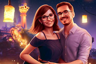 create magical couple portraits in disney or pixar style