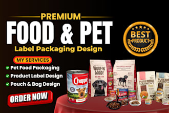 design unique food packaging for pet, pouches, product label and pet supplements