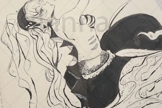 create a unique illustration, hand drawn in ink