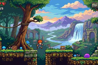 draw pixel art scene and background for your game