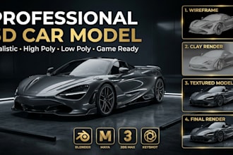 create a 3d car model for realistic renders and game ready results