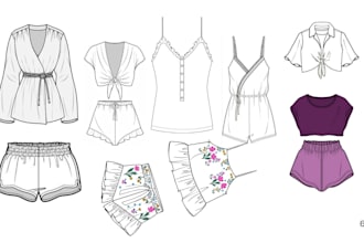 create professional fashion flat sketch and technical illustration