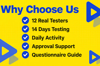 provide 12 real testers for google play closed testing for 14 days