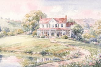 draw watercolor wedding venue, house, landscape