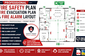 create fire safety plan, evacuation plan, fire alarm layout and emergency exit