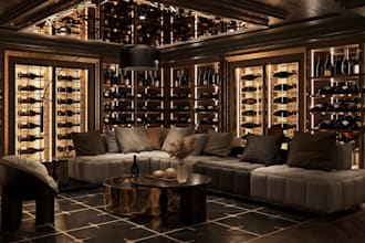 luxury wine cellar, 3d liquor store interior,boutique showroom, wine room render