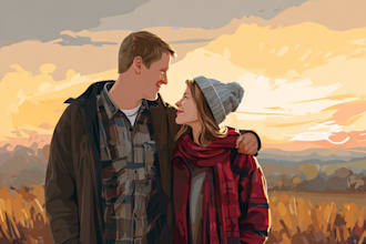 draw a disney couple portrait illustration