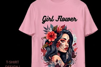 design girl flower bohemian t shirt art for pod