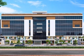 build mixed use commercial building,office complex,exterior render,retail plaza