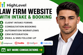 build gohighlevel law firm website client intake consultation booking, ghl VA