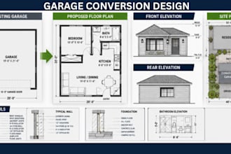 design garage conversion, adu architectural plan and permit drawing