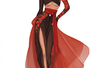 a draw fashion illustration and sketch