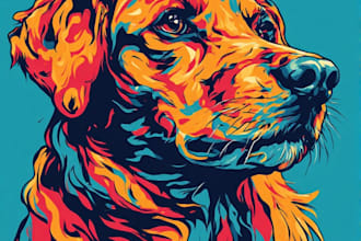 custom draw custom pet portrait in pop art style