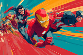 illustrate professional comic book superhero scenes