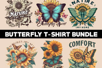 design vintage hand drawn t shirt butterfly logo