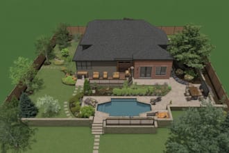 design landscape, backyard, frontyard, garden, patio, and 2d rendering