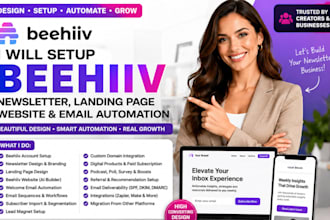 setup beehiiv newsletter, beehive landing page and email automation