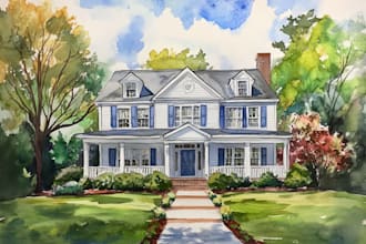 sketch architecture building or houses with watercolour