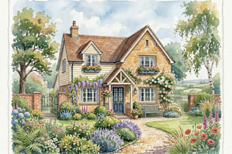 paint custom digital watercolor house, home building portrait illustrations