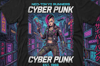 draw pop dark 80s cyberpunk illustration for t shirt design