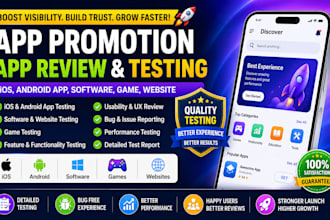 do app promotion, app review, testing ios, android app, software, game website