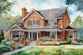 paint a custom digital watercolor house