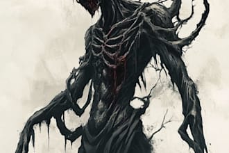draw creepy horror concept art for games