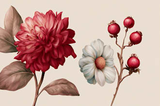 create an botanical illustration of flower illustration