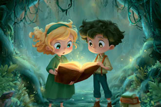 illustrate a childrens book series with magical art