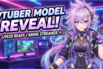 design a anime vtuber model, live2d vtuber character and vtuber anime background