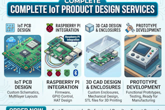 design iot pcb, raspberry pi, enclosure, and 3d cad design