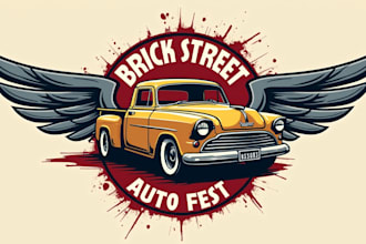 do make awesome style brick street auto fest vintage logo design