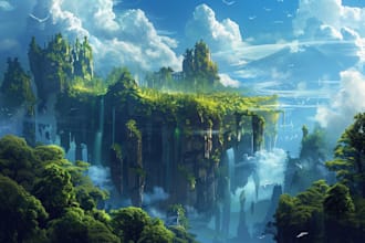 draw fantasy landscape or enviroment art
