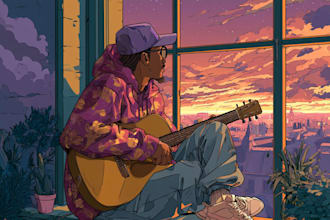 draw an illustration for lofi album cover in cartoon drawing