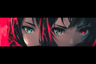 design high quality anime or vtuber youtube,twitch,twitter,discord banner art