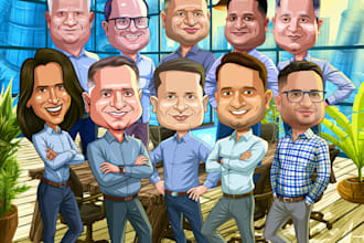 make a group cartoon caricature for a corporate