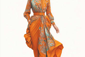 do a fashion illustration or sketch of a figure in clothes