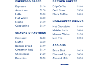 design a modern and professional restaurant and cafe menu