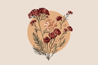 do botanical illustration of flower illustration logo