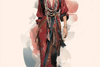 make a fashion illustration or sketch of a figure in clothes
