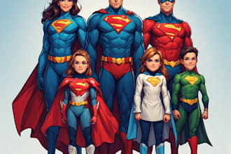design a family superhero portraits for you