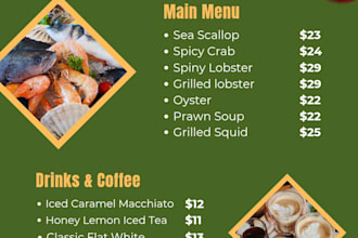 professional food menu, restaurant menu and menu card design