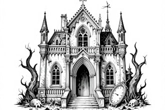 draw horror and gothic line art illustrations