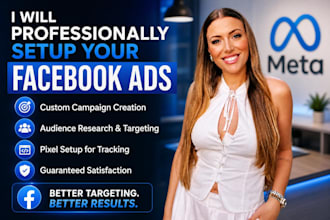 setup and manage facebook ads campaign meta ads marketing, instagram growth