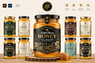 create premium honey label design with realistic 3d mockup
