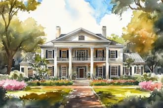 house in watercolor painting style