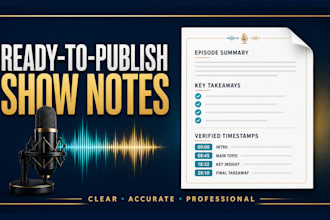 write podcast show notes with verified timestamps
