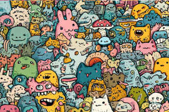 draw cartoon doodle stickers designs for print